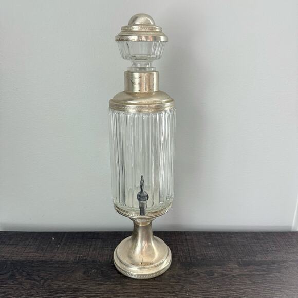 Antique | Absinthe Fountain Dispensing Decanter Ribbed Clear Glass Silver Italy - Picture 1 of 10